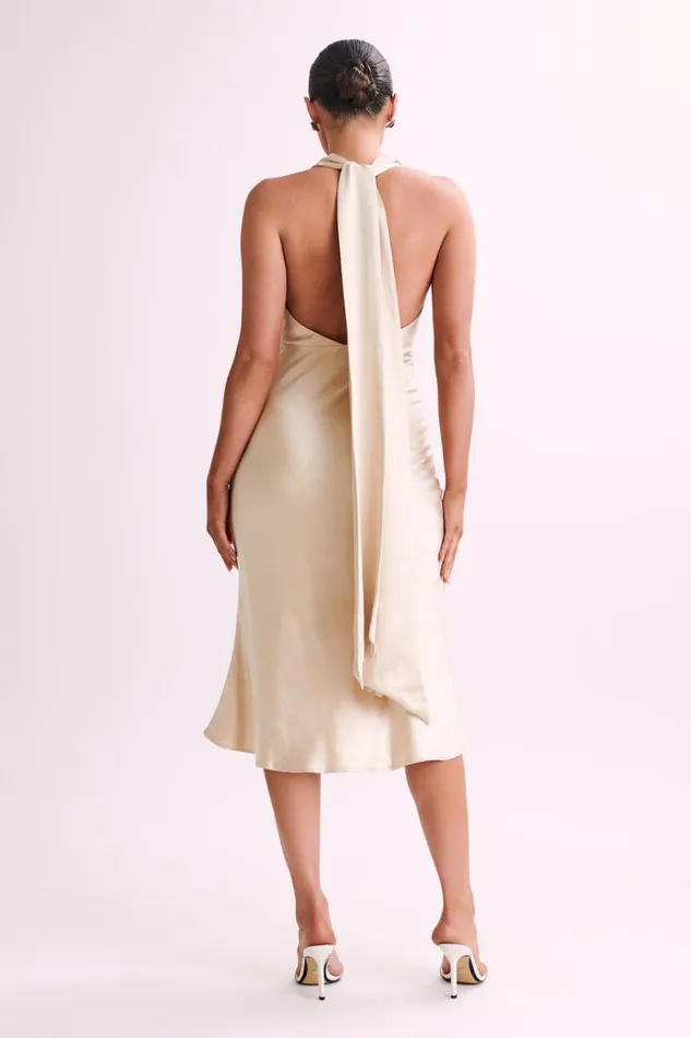 Women Meshki Dresses Terri Satin Cowl Midi Dress 8211 Gold