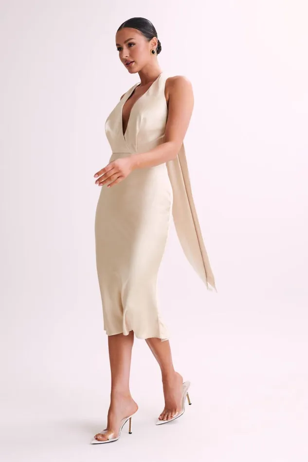 Women Meshki Dresses Terri Satin Cowl Midi Dress 8211 Gold