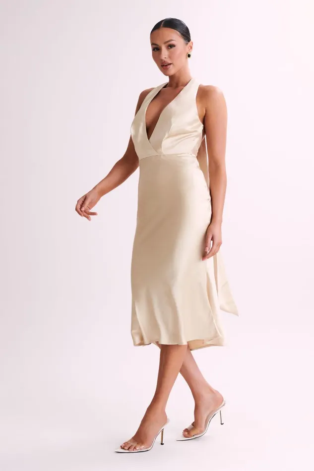 Women Meshki Dresses Terri Satin Cowl Midi Dress 8211 Gold