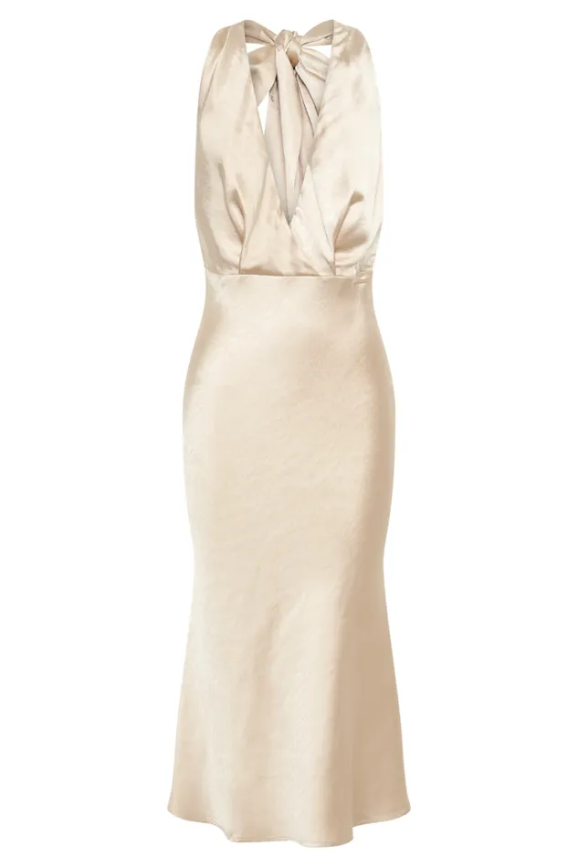 Women Meshki Dresses Terri Satin Cowl Midi Dress 8211 Gold