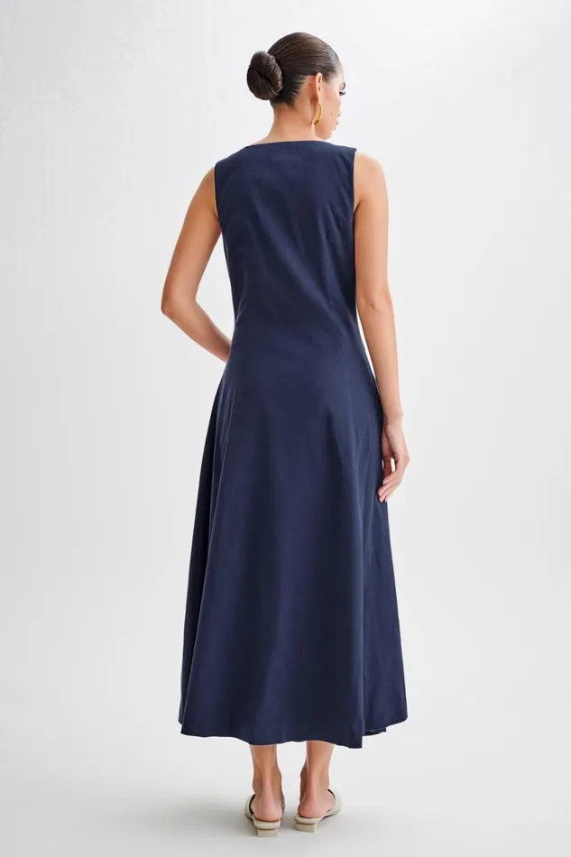 Women Meshki Dresses Theodora Cotton Buttoned Midi Dress 8211 Navy