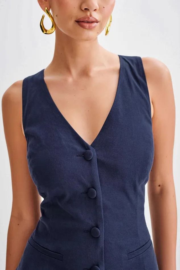 Women Meshki Dresses Theodora Cotton Buttoned Midi Dress 8211 Navy