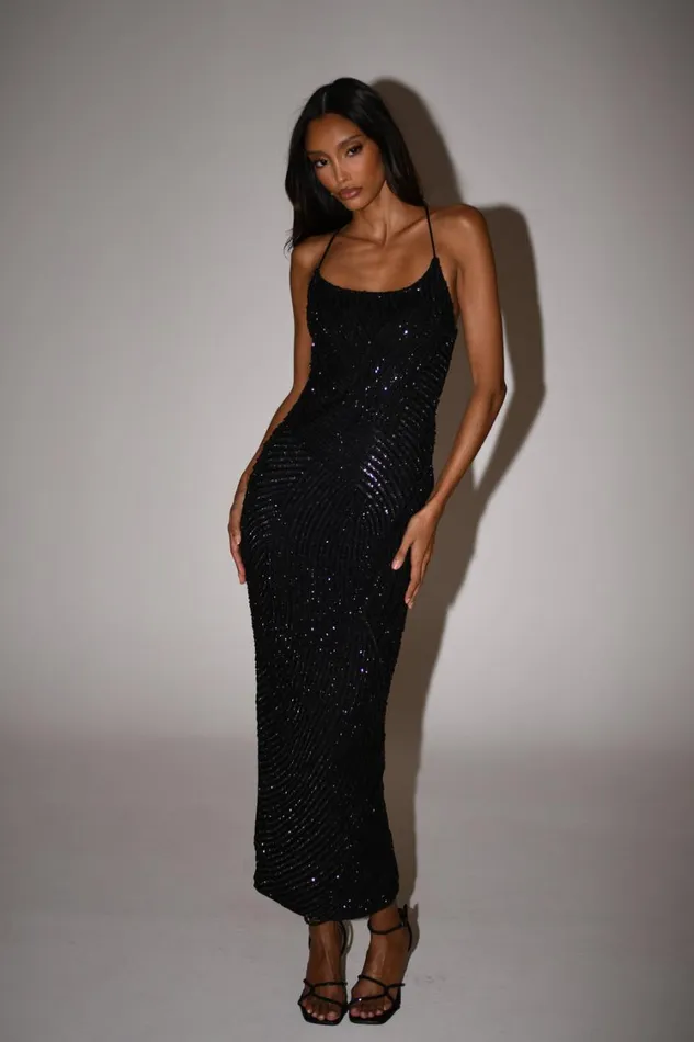 Women Meshki Dresses Tierra Sequin Maxi Dress 8211 Black