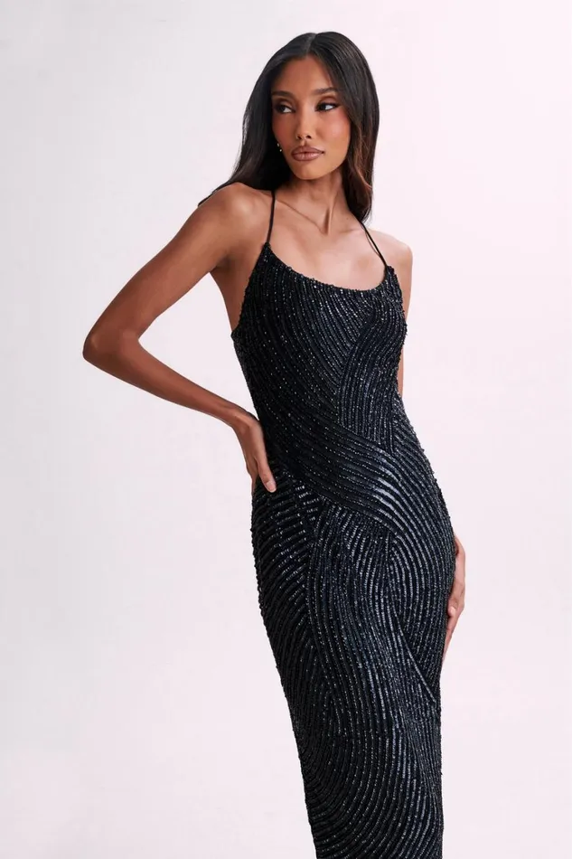 Women Meshki Dresses Tierra Sequin Maxi Dress 8211 Black