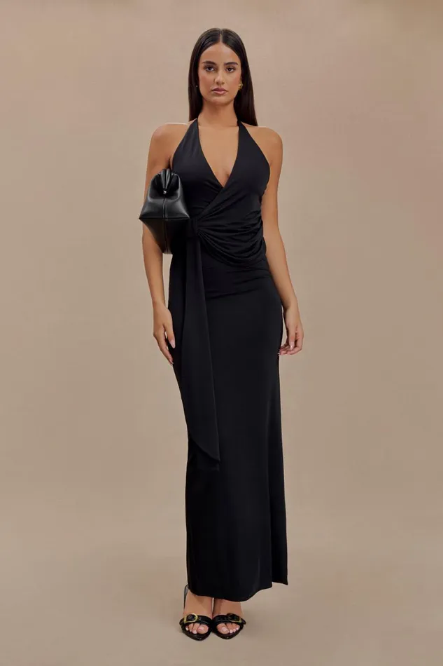 Women Meshki Dresses Tyla Draped Slinky Halter Maxi Dress 8211 Black