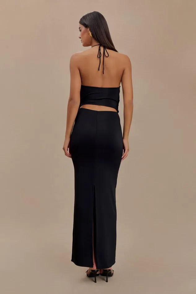 Women Meshki Dresses Tyla Draped Slinky Halter Maxi Dress 8211 Black