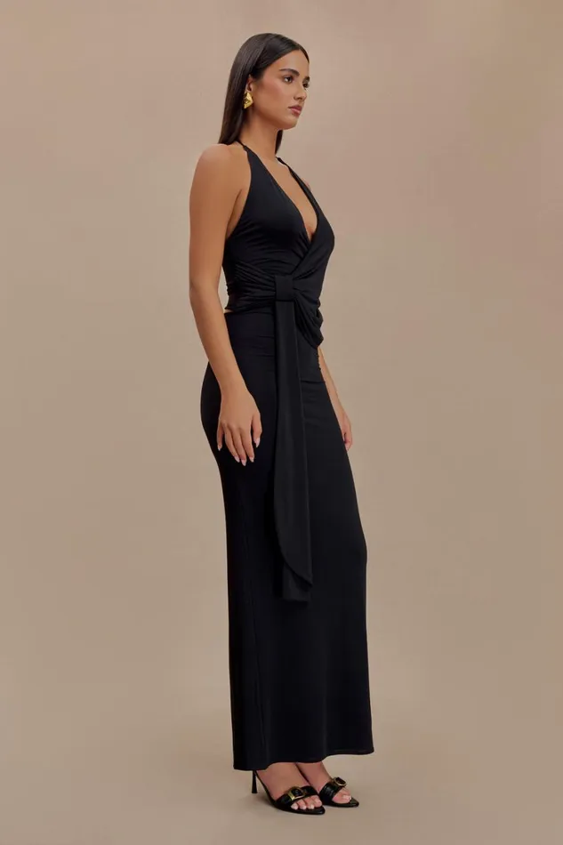 Women Meshki Dresses Tyla Draped Slinky Halter Maxi Dress 8211 Black