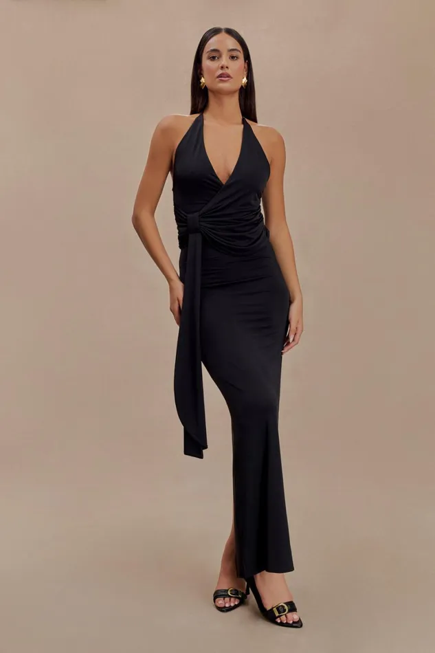 Women Meshki Dresses Tyla Draped Slinky Halter Maxi Dress 8211 Black