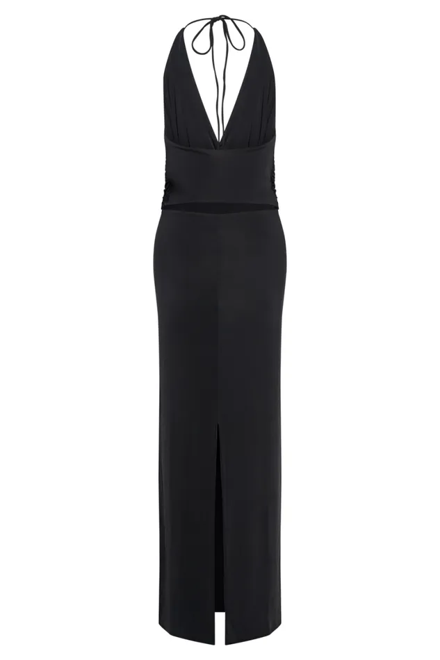 Women Meshki Dresses Tyla Draped Slinky Halter Maxi Dress 8211 Black