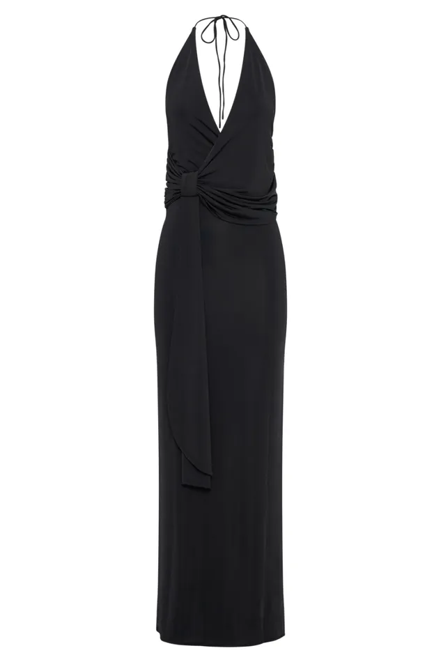 Women Meshki Dresses Tyla Draped Slinky Halter Maxi Dress 8211 Black