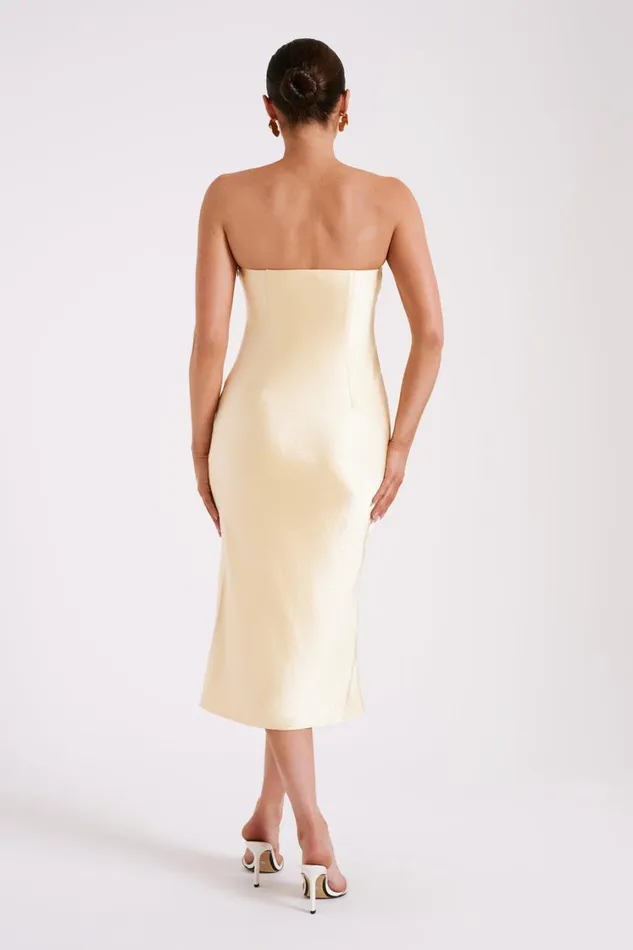 Women Meshki Dresses Tyler Strapless Satin Midi Dress 8211 Butter Women Meshki Dresses Tyler Strapless Satin Midi Dress 8211 Butter