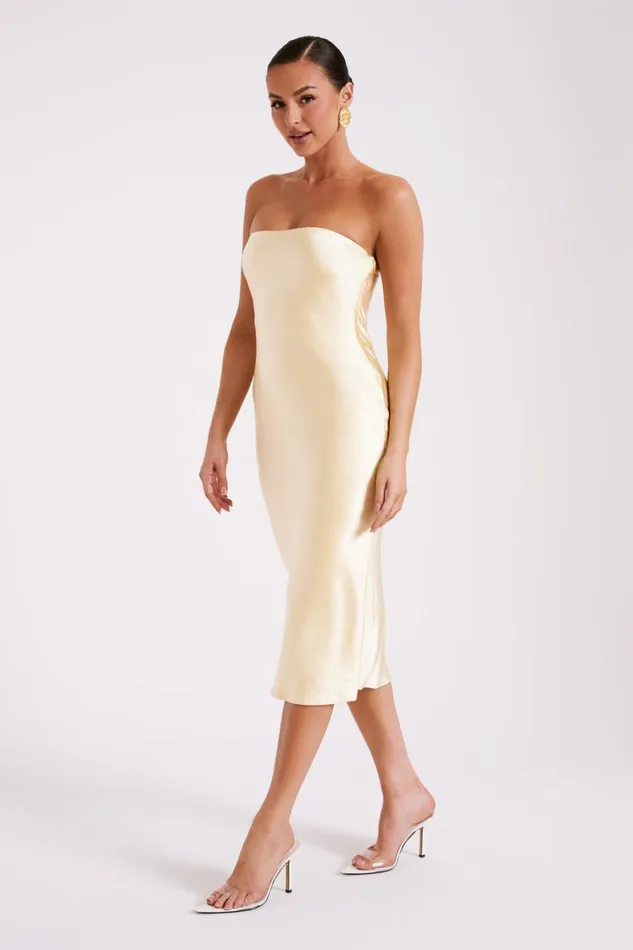 Women Meshki Dresses Tyler Strapless Satin Midi Dress 8211 Butter Women Meshki Dresses Tyler Strapless Satin Midi Dress 8211 Butter