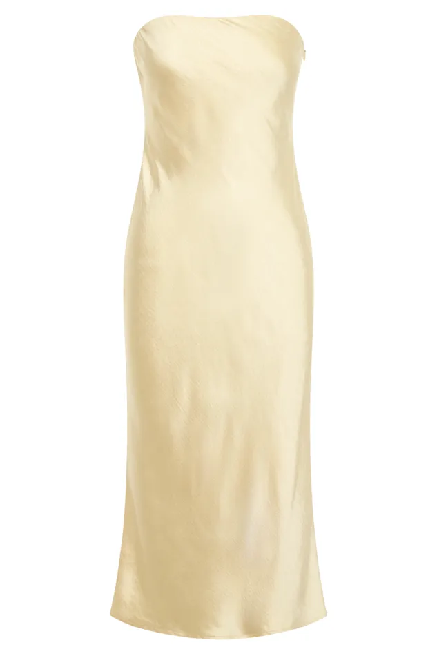Women Meshki Dresses Tyler Strapless Satin Midi Dress 8211 Butter Women Meshki Dresses Tyler Strapless Satin Midi Dress 8211 Butter