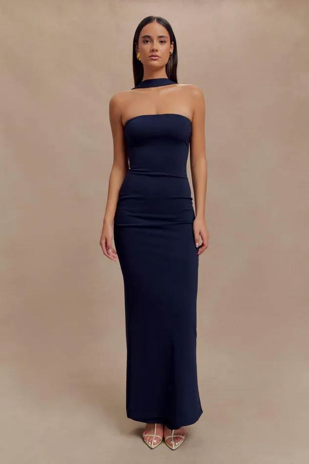 Women Meshki Dresses Velma Halter Collar Maxi Dress 8211 Dark Navy