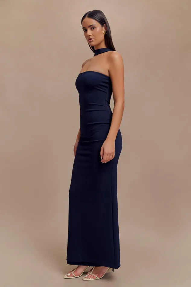 Women Meshki Dresses Velma Halter Collar Maxi Dress 8211 Dark Navy