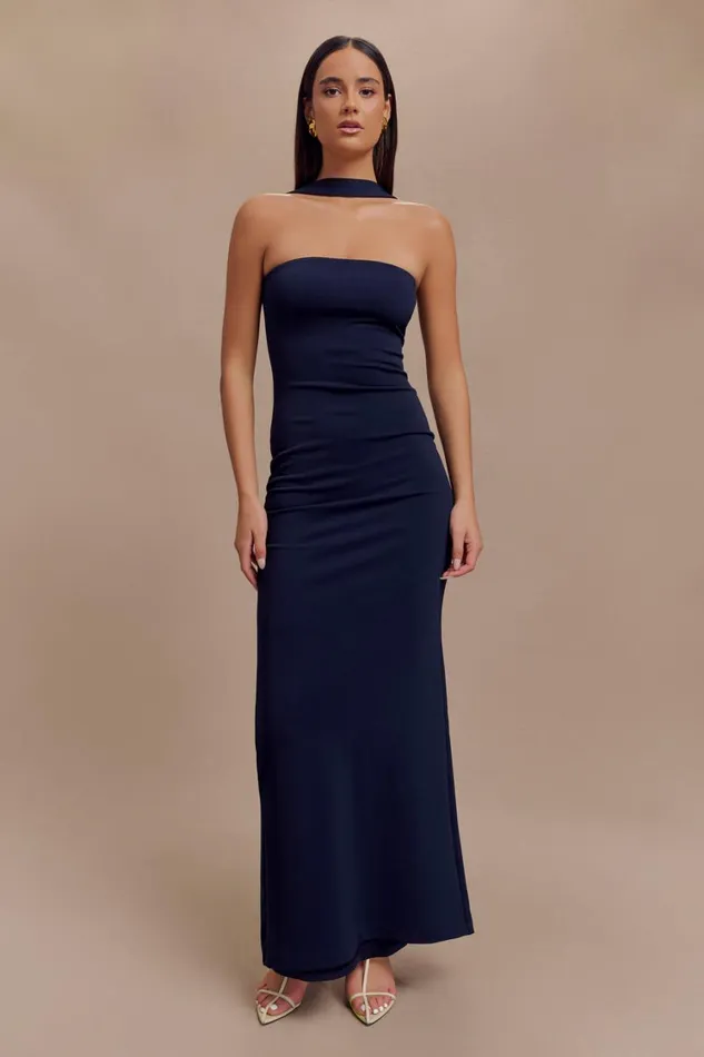 Women Meshki Dresses Velma Halter Collar Maxi Dress 8211 Dark Navy