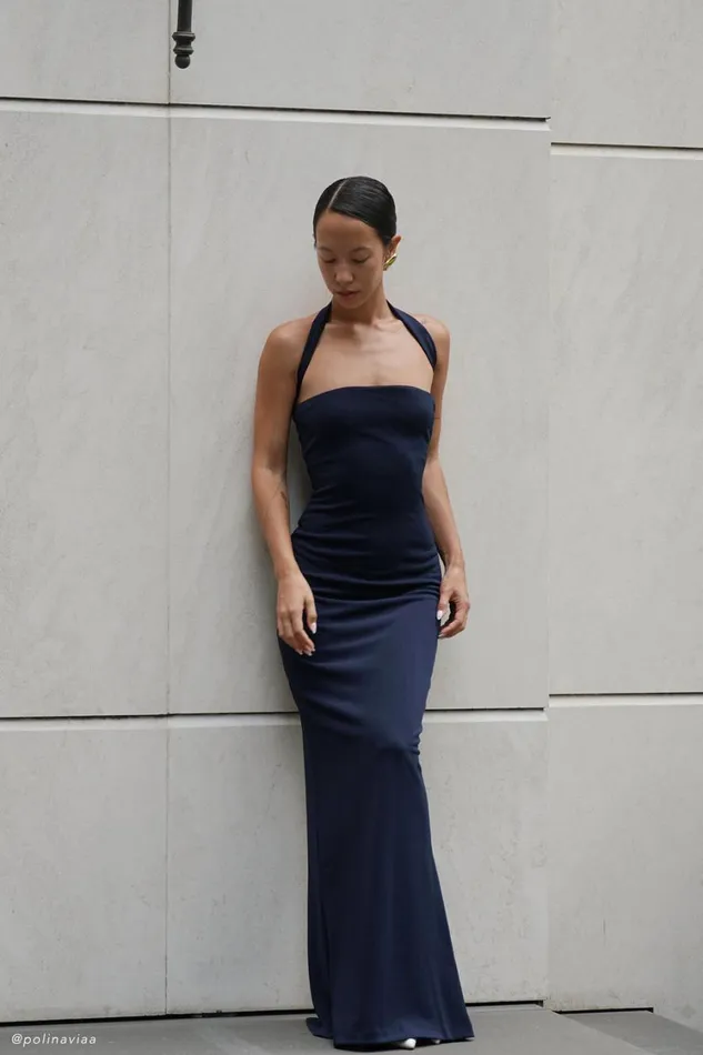 Women Meshki Dresses Velma Halter Collar Maxi Dress 8211 Dark Navy
