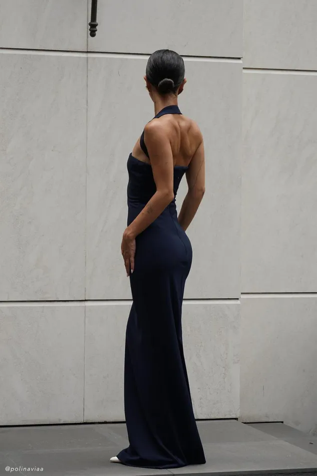 Women Meshki Dresses Velma Halter Collar Maxi Dress 8211 Dark Navy