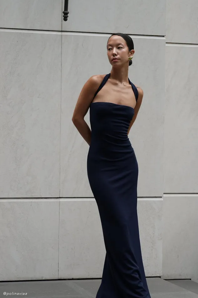 Women Meshki Dresses Velma Halter Collar Maxi Dress 8211 Dark Navy
