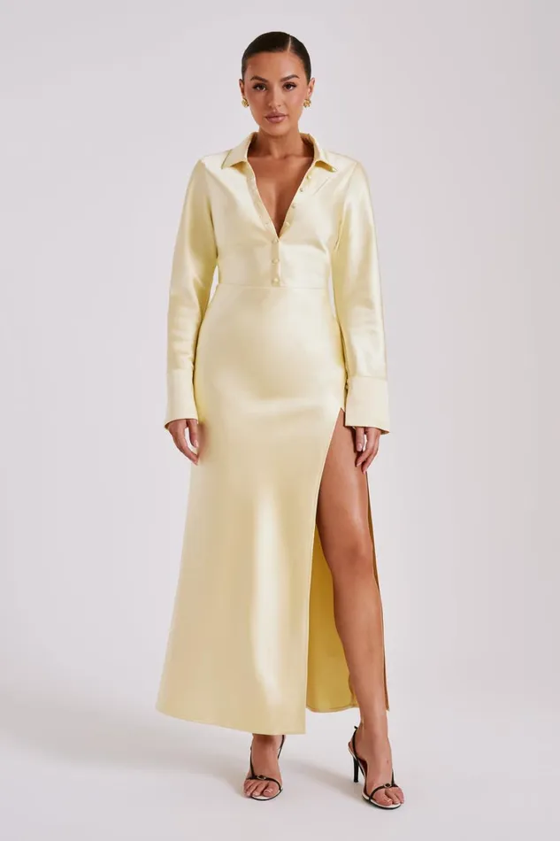 Women Meshki Dresses Whitley Satin Collared Maxi Dress 8211 Butter