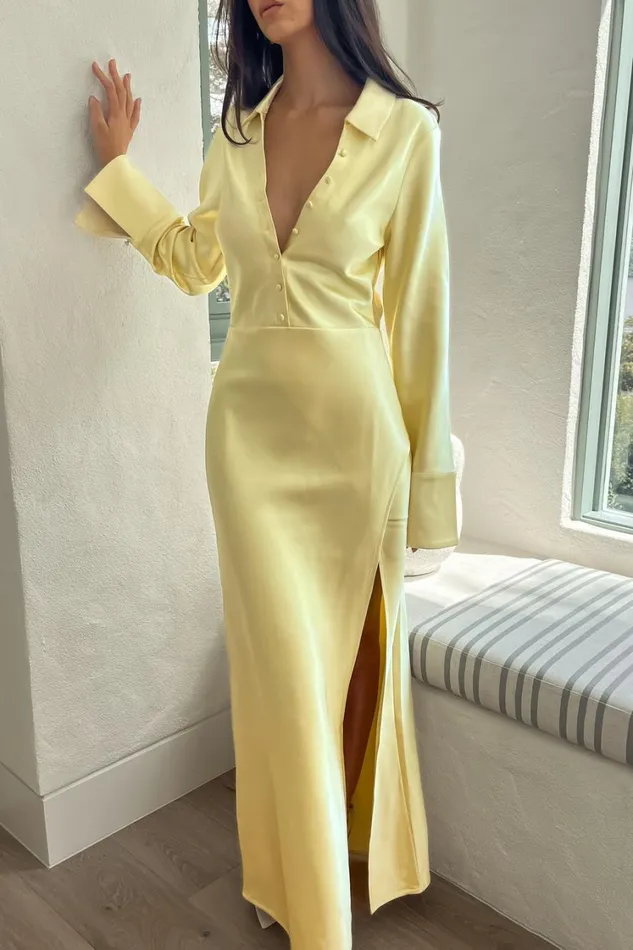 Women Meshki Dresses Whitley Satin Collared Maxi Dress 8211 Butter