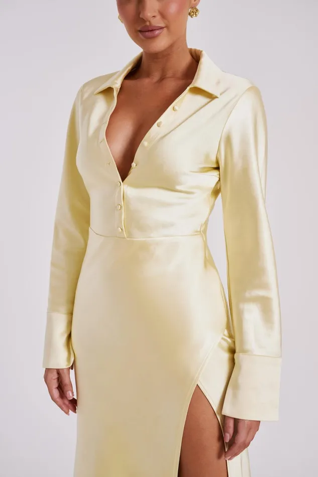 Women Meshki Dresses Whitley Satin Collared Maxi Dress 8211 Butter