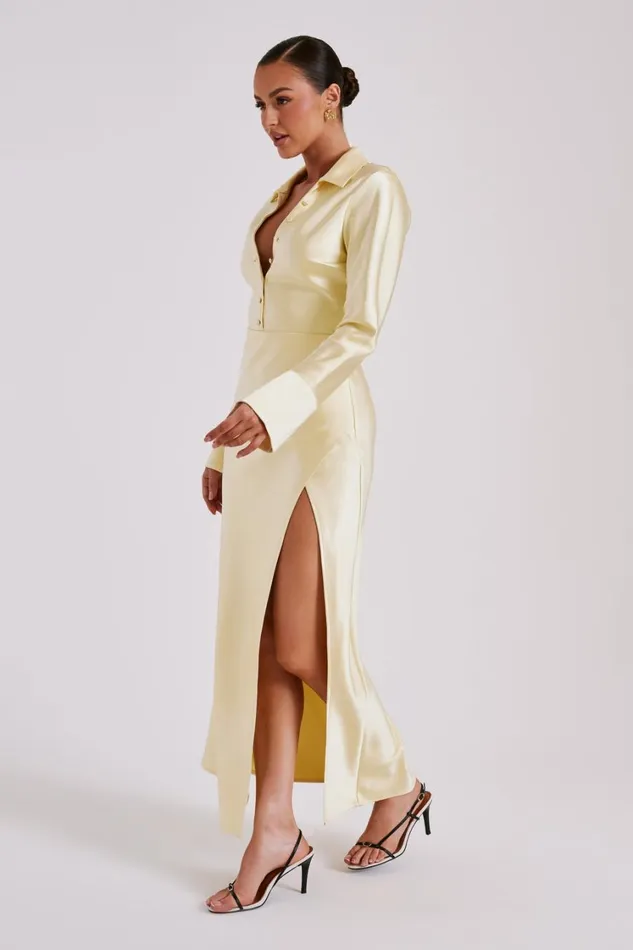 Women Meshki Dresses Whitley Satin Collared Maxi Dress 8211 Butter