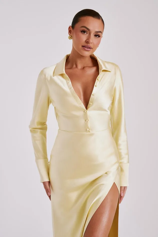 Women Meshki Dresses Whitley Satin Collared Maxi Dress 8211 Butter