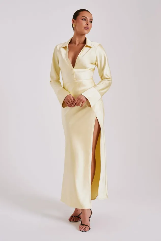 Women Meshki Dresses Whitley Satin Collared Maxi Dress 8211 Butter