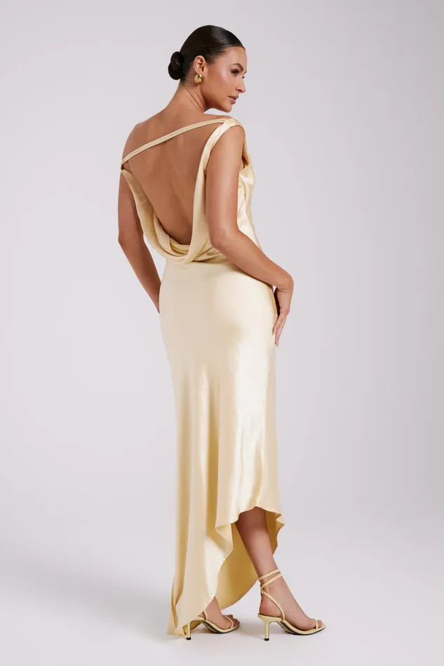 Women Meshki Dresses Yvette Slip Maxi Dress With Asymmetrical Hem 8211 Butter