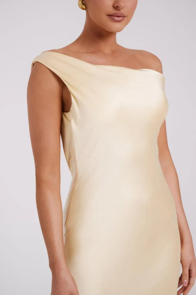 Women Meshki Dresses Yvette Slip Maxi Dress With Asymmetrical Hem 8211 Butter