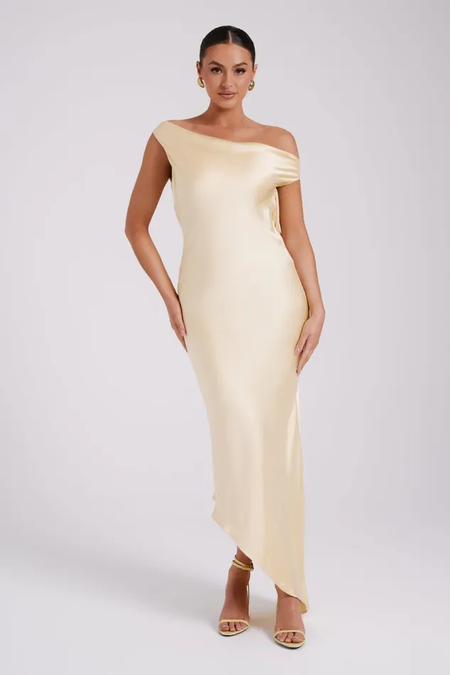 Women Meshki Dresses Yvette Slip Maxi Dress With Asymmetrical Hem 8211 Butter