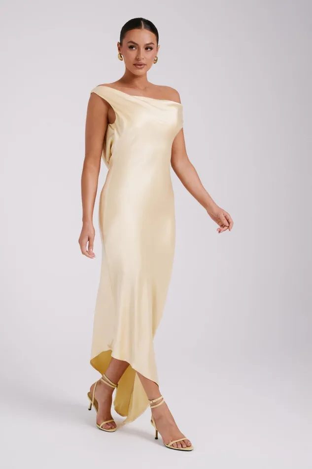 Women Meshki Dresses Yvette Slip Maxi Dress With Asymmetrical Hem 8211 Butter