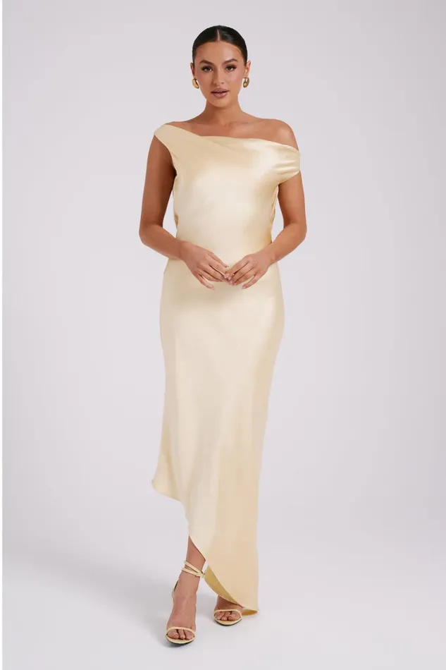 Women Meshki Dresses Yvette Slip Maxi Dress With Asymmetrical Hem 8211 Butter
