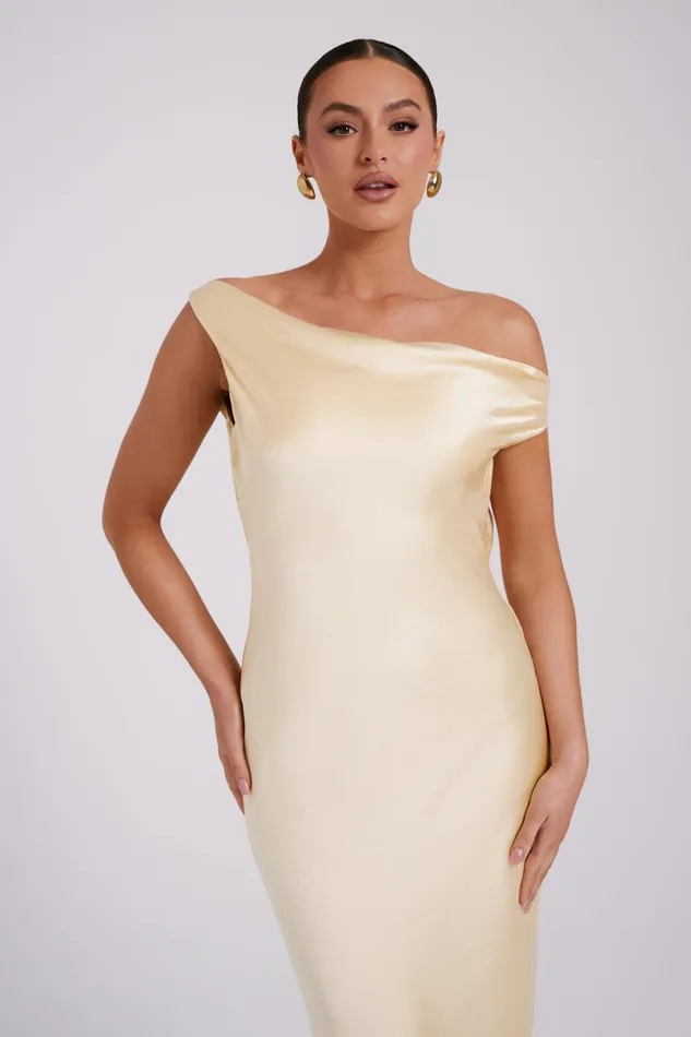 Women Meshki Dresses Yvette Slip Maxi Dress With Asymmetrical Hem 8211 Butter