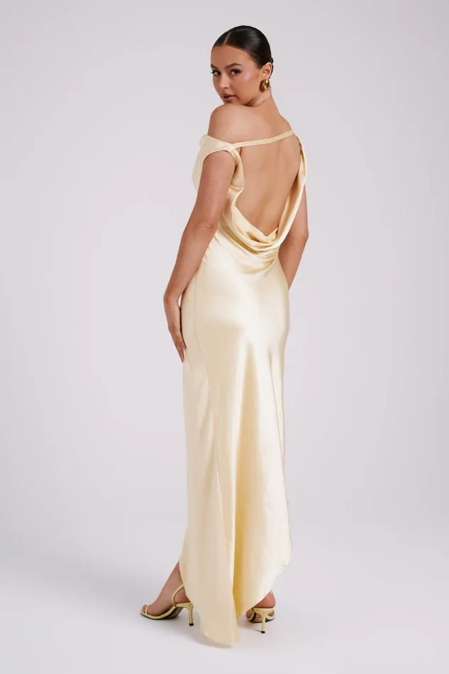 Women Meshki Dresses Yvette Slip Maxi Dress With Asymmetrical Hem 8211 Butter