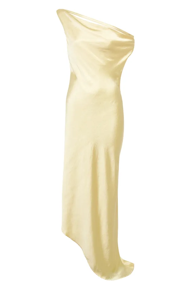 Women Meshki Dresses Yvette Slip Maxi Dress With Asymmetrical Hem 8211 Butter