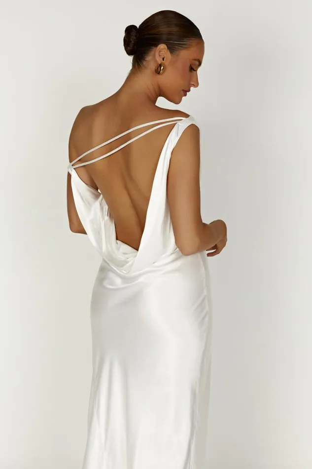 Women Meshki Dresses Yvette Slip Maxi Dress With Asymmetrical Hem 8211 White