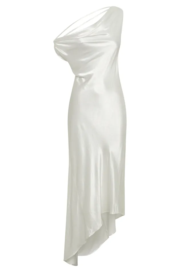 Women Meshki Dresses Yvette Slip Maxi Dress With Asymmetrical Hem 8211 White