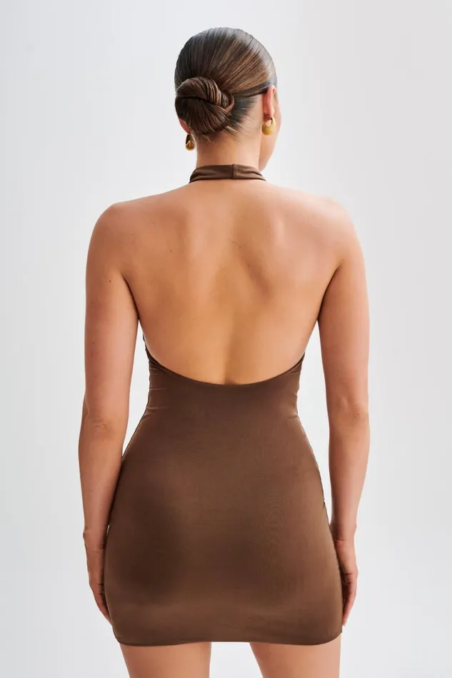 Women Meshki Dresses Zaida Slinky Halter Mini Dress 8211 Mocha