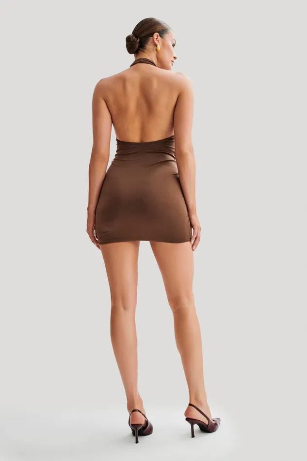 Women Meshki Dresses Zaida Slinky Halter Mini Dress 8211 Mocha