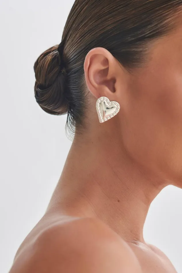 Women Meshki Jewellery Cera Heart Earrings 8211 Silver