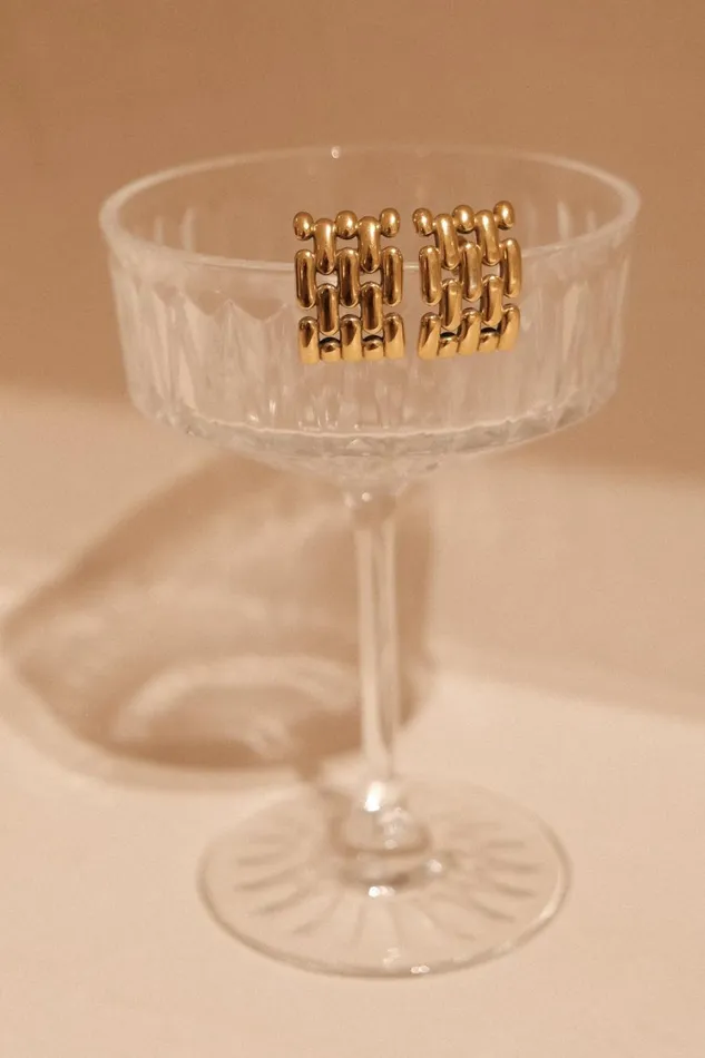 Women Meshki Jewellery Denise Cross Hatch Earrings 8211 Gold