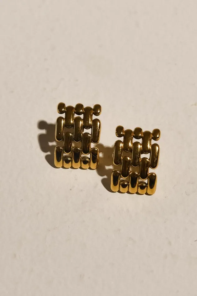 Women Meshki Jewellery Denise Cross Hatch Earrings 8211 Gold