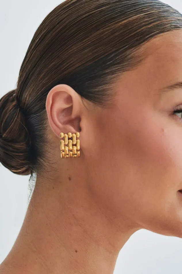 Women Meshki Jewellery Denise Cross Hatch Earrings 8211 Gold