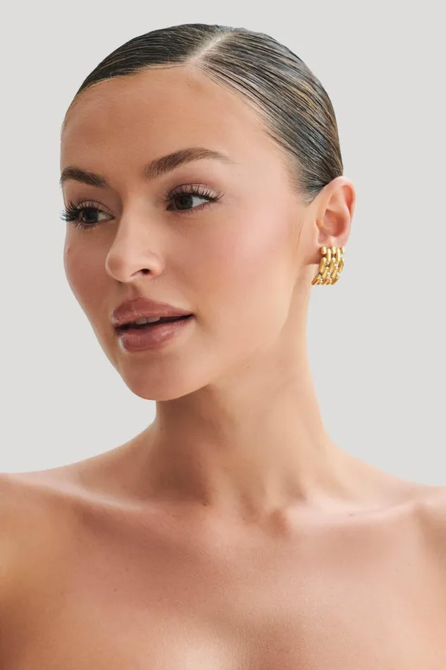 Women Meshki Jewellery Denise Cross Hatch Earrings 8211 Gold