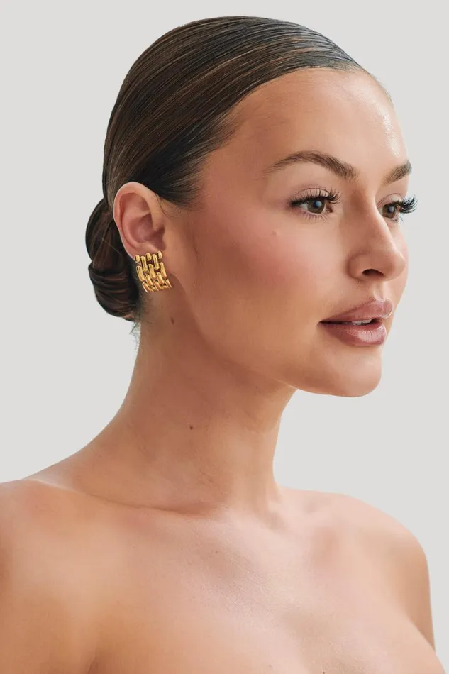 Women Meshki Jewellery Denise Cross Hatch Earrings 8211 Gold