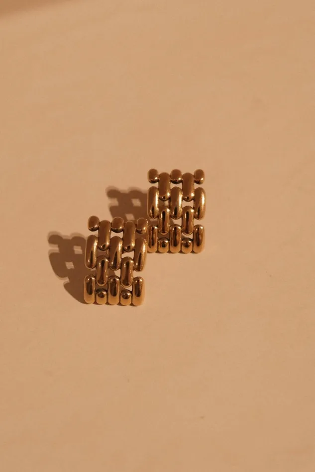 Women Meshki Jewellery Denise Cross Hatch Earrings 8211 Gold