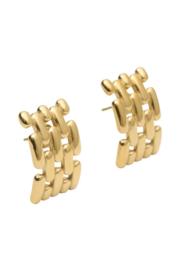 Women Meshki Jewellery Denise Cross Hatch Earrings 8211 Gold
