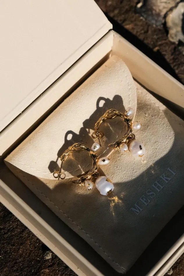Women Meshki Jewellery Nixie Pearl C Hoop Earrings 8211 Pearl